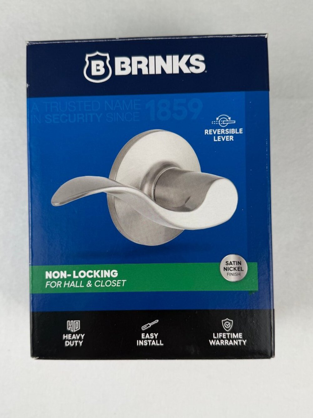 Brinks Non-Locking Lever Doorknob | Modern Wave Style | Satin Nickel Finish